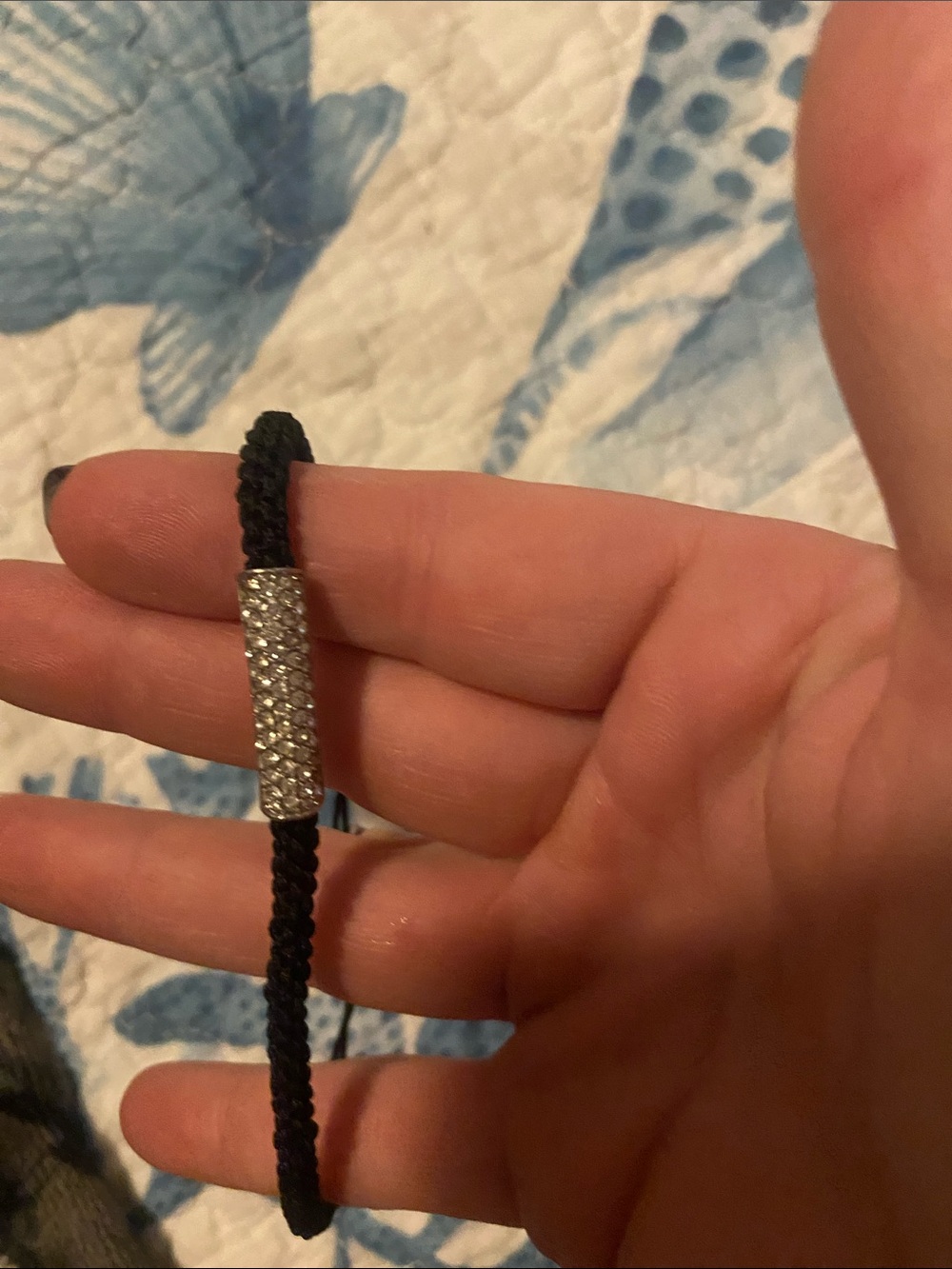 Michael Kors Black Braided Cord Bracelet with Crystal Pave Tube